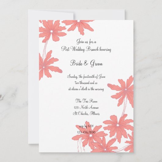 Uitnodiging voor bruids brunch met rode madeliefje (Voorkant)