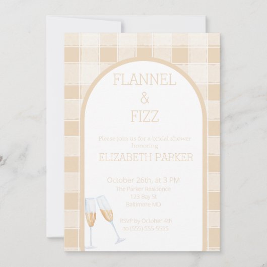 Uitnodiging voor bruidsdouche - Flannel en Fizz He (Voorkant)