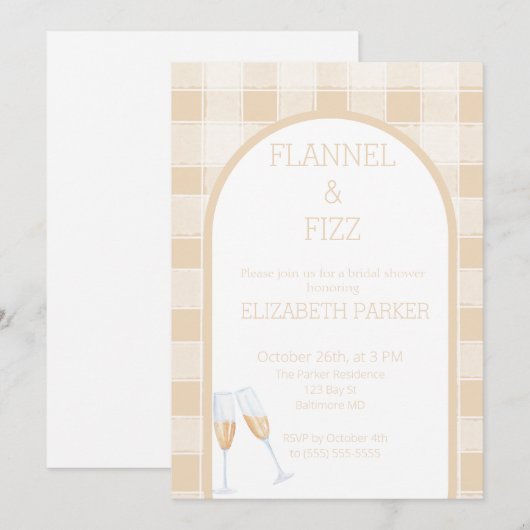 Uitnodiging voor bruidsdouche - Flannel en Fizz He (Voorkant / Achterkant)