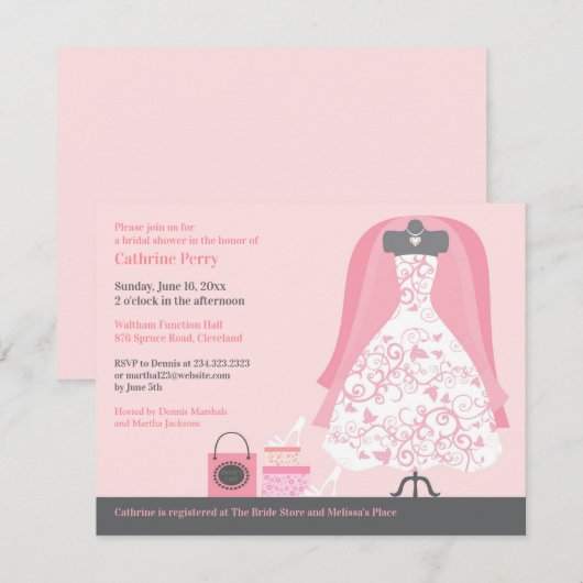 Uitnodiging voor bruidsdouche Flat Kaart Invitatio (Voorkant / Achterkant)