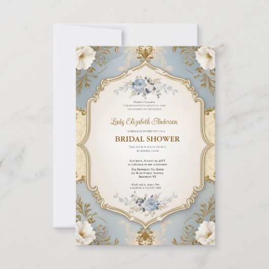 Uitnodiging voor bruidsdouche, Frans chateau-feest (Voorkant)