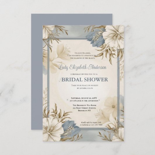 Uitnodiging voor bruidsdouche, Frans chateau-feest (Voorkant / Achterkant)