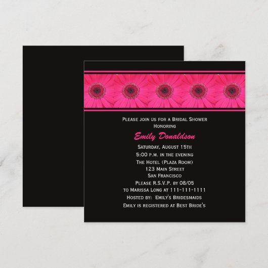 Uitnodiging voor bruidsdouche - Gerbera Daisy (Voorkant / Achterkant)