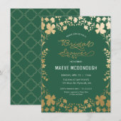 Uitnodiging voor bruidsdouche,  groen en goud (Voorkant / Achterkant)