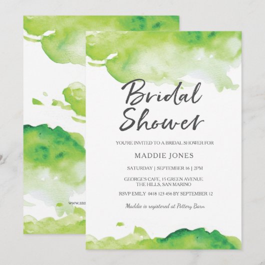 Uitnodiging voor bruidsdouche | Groene waterverf (Voorkant / Achterkant)