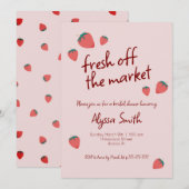Uitnodiging voor bruidsdouche met aardbeienthema (Voorkant / Achterkant)