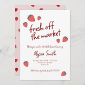 Uitnodiging voor bruidsdouche met aardbeienthema (Voorkant / Achterkant)