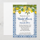 Uitnodiging voor bruidsdouche met blauwe tegel en (Voorkant / Achterkant)