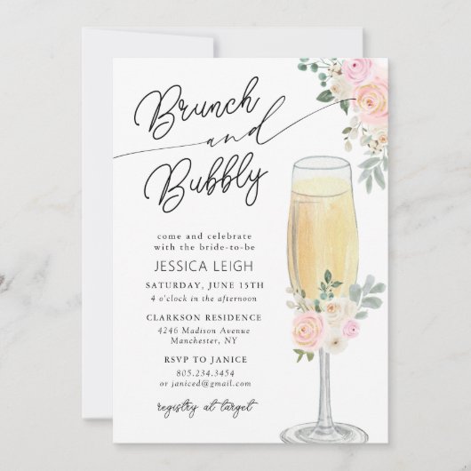 Uitnodiging voor bruidsdouche met brunch en bubbel (Voorkant)