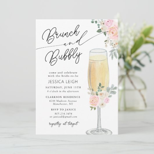 Uitnodiging voor bruidsdouche met brunch en bubbel (Staand voorkant)