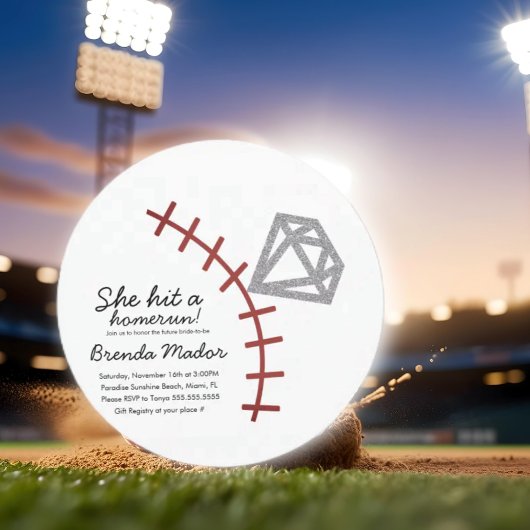 Uitnodiging voor bruidsdouche met honkbal-homerun-