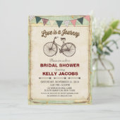 Uitnodiging voor bruidsdouche met vintage fiets en (Staand voorkant)