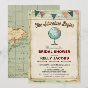 Uitnodiging voor bruidsdouche met vintage globe en