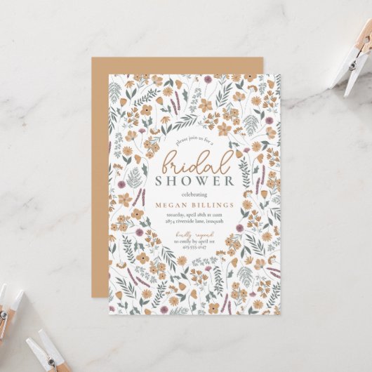 Uitnodiging voor bruidsdouche met wilde bloemen - (Voorkant / Achterkant in situ)