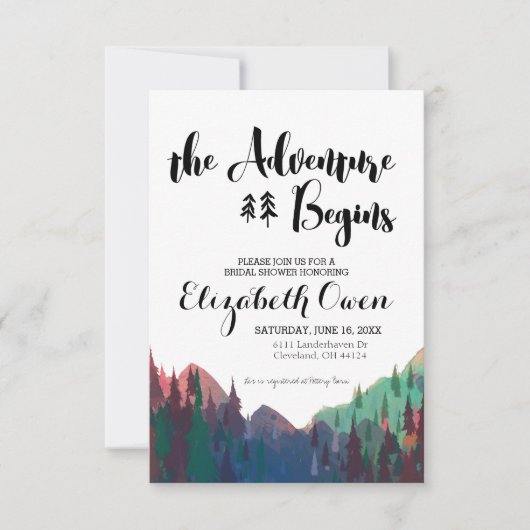 Uitnodiging voor bruidsdouche - Mountain Theme (Voorkant)