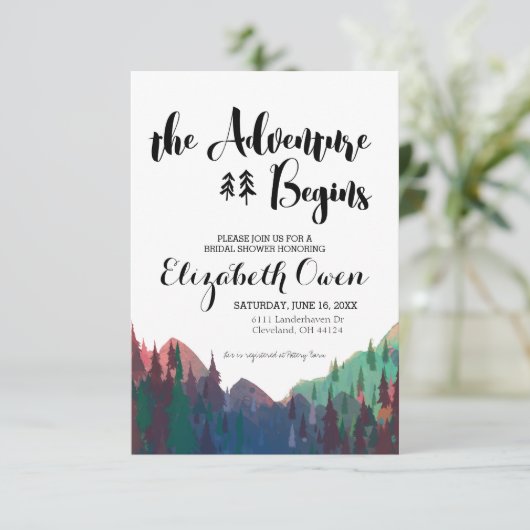Uitnodiging voor bruidsdouche - Mountain Theme (Staand voorkant)