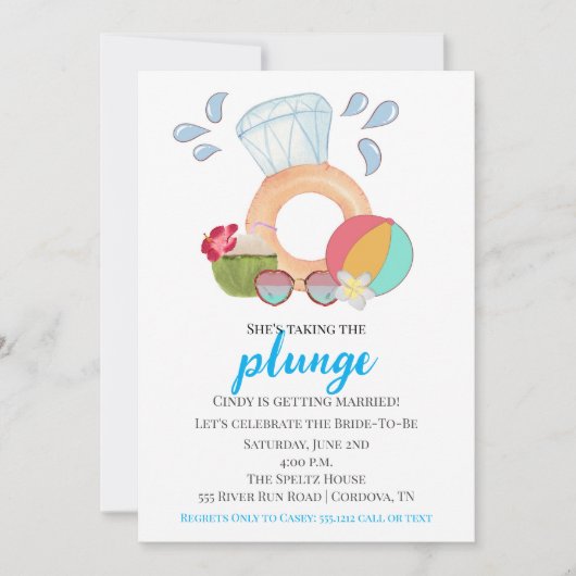 Uitnodiging voor bruidsdouche Pool Party (Voorkant)