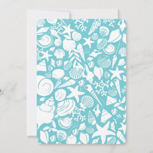 Uitnodiging voor bruidsdouche, strand, Zee Shell J (Achterkant)