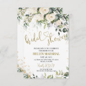 Uitnodiging voor bruidsdouche van ivoren bloemen (Voorkant / Achterkant)