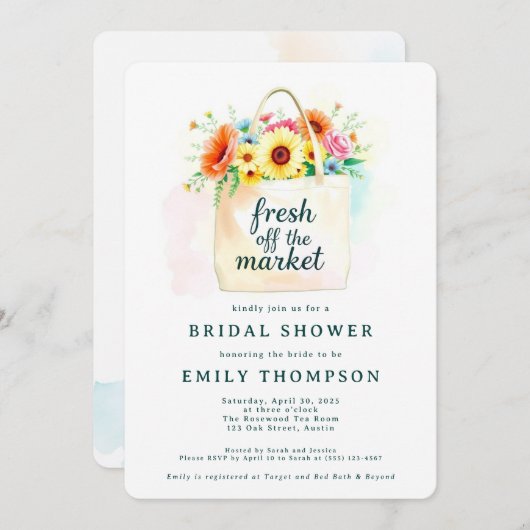 Uitnodiging voor bruidsdouche vers van de markt (Voorkant / Achterkant)