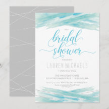 Uitnodiging voor bruidsdouche, Waterverf, blauw, z