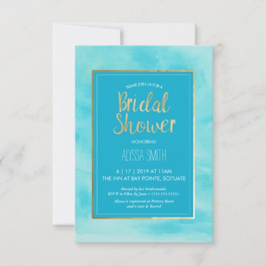 Uitnodiging voor bruidsdouche - Waterverf, strand, (Voorkant)