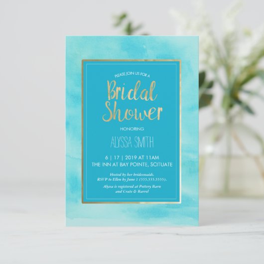 Uitnodiging voor bruidsdouche - Waterverf, strand, (Staand voorkant)