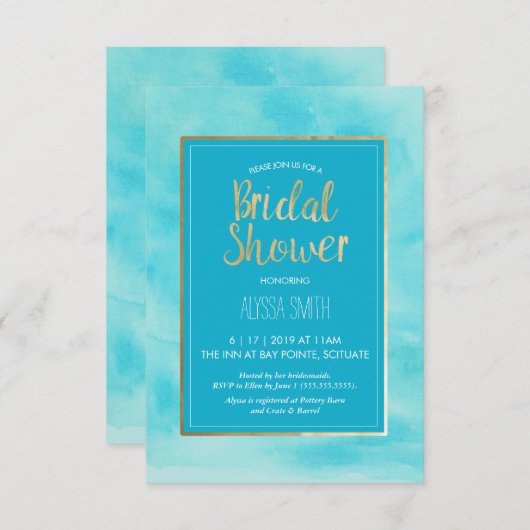 Uitnodiging voor bruidsdouche - Waterverf, strand, (Voorkant / Achterkant)