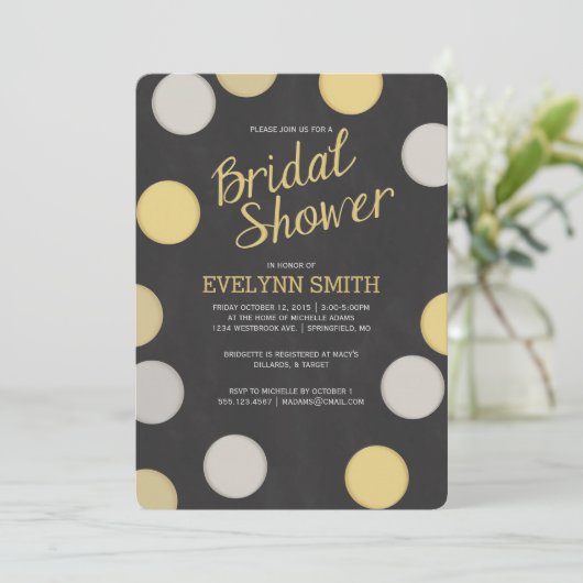 Uitnodiging voor bruidsdouche | Zilver Goud Krijtb (Staand voorkant)