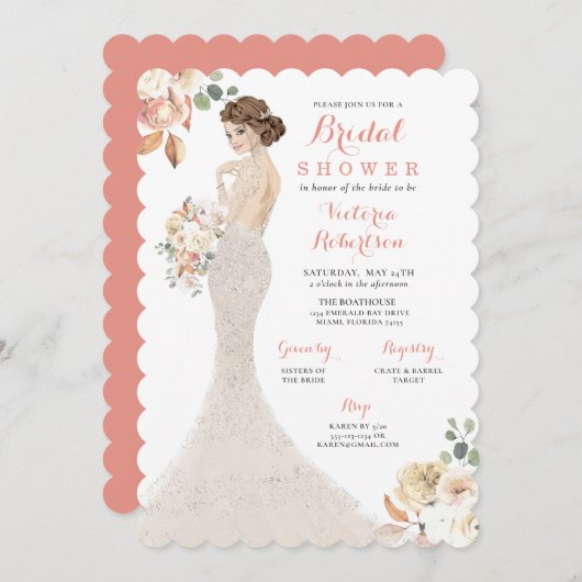 Uitnodiging voor bruidsfeest 'Fall Glam Bride in G (Voorkant / Achterkant)