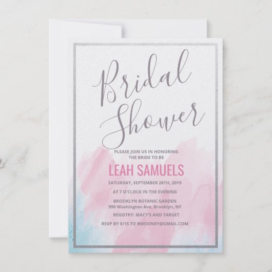 Uitnodiging voor bruidsfeest in pastel waterverf (Voorkant)