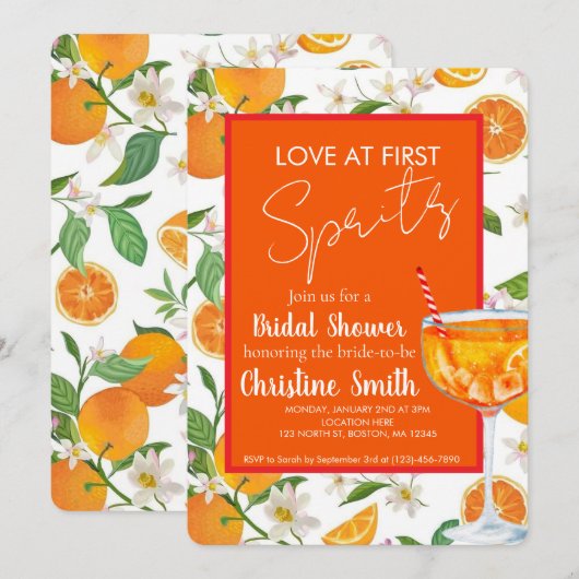 Uitnodiging voor Bruidsfeest 'Liefde op de Eerste  (Voorkant / Achterkant)