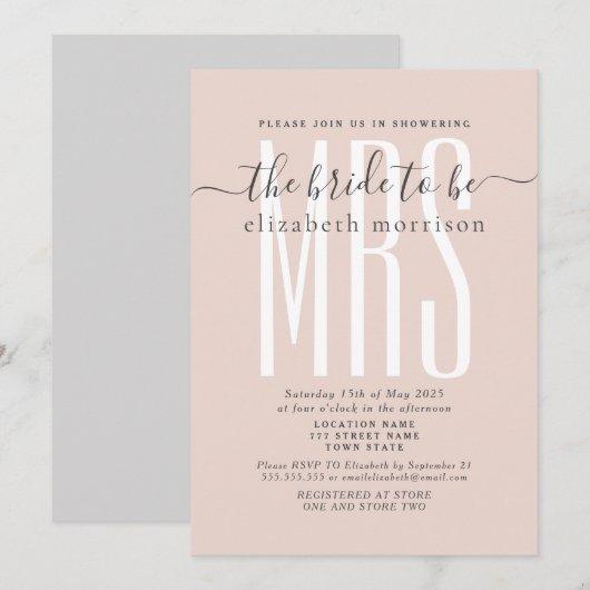 Uitnodiging voor bruidsfeest met blozende schrift (Voorkant / Achterkant)