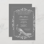 Uitnodiging voor bruidsfeest met grijze pauw en bl (Voorkant / Achterkant)
