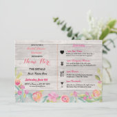 Uitnodiging voor bruidsfeest met roze bloemen (Staand voorkant)