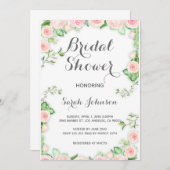 Uitnodiging voor bruidsfeest met roze rozen (Voorkant / Achterkant)