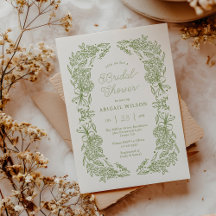 Uitnodiging voor bruidsfeest met saliegroene horte