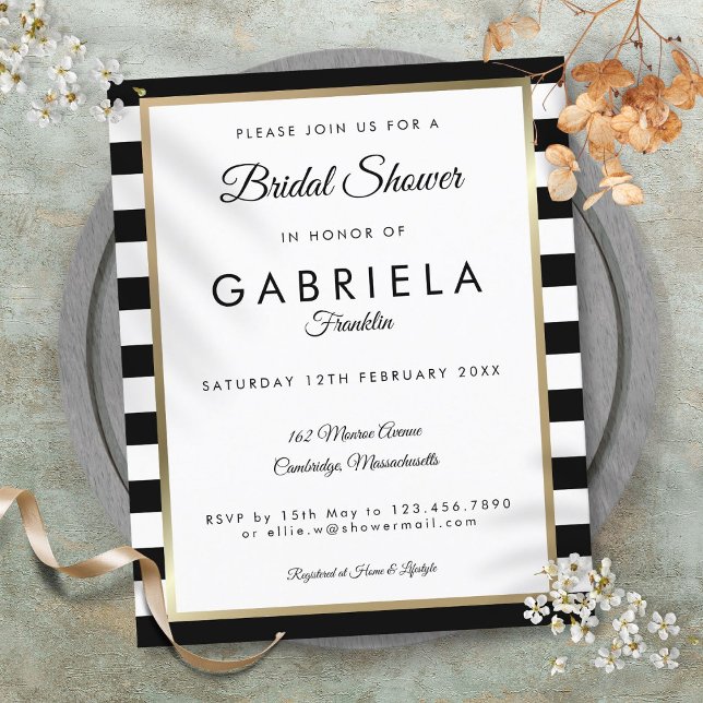Uitnodiging voor bruidsfeest met zwarte streep in  (Budget Black Stripe Bridal Shower Invitation)