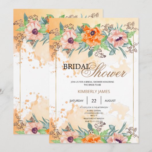 Uitnodiging voor bruidsfeest Poppy Flowers (Voorkant / Achterkant)