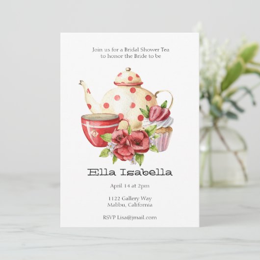 Uitnodiging voor bruidsfeest theevisite (Staand voorkant)