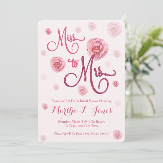 Uitnodiging voor bruidsfeest van Miss naar Mrs Roz (Staand voorkant)