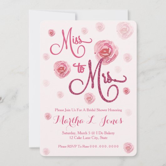 Uitnodiging voor bruidsfeest van Miss naar Mrs Roz (Voorkant)