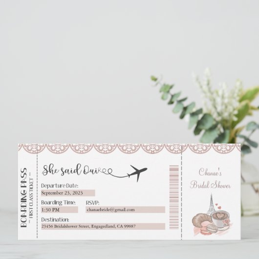 Uitnodiging voor bruidsfeest, Ze zei Oui Ja (Staand voorkant)