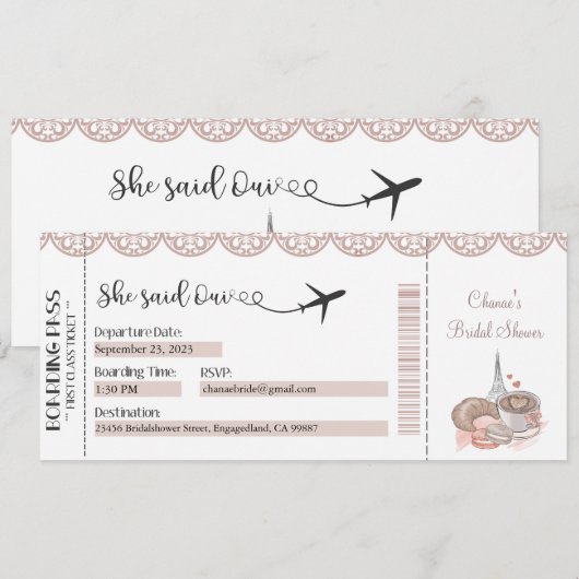 Uitnodiging voor bruidsfeest, Ze zei Oui Ja (Voorkant / Achterkant)