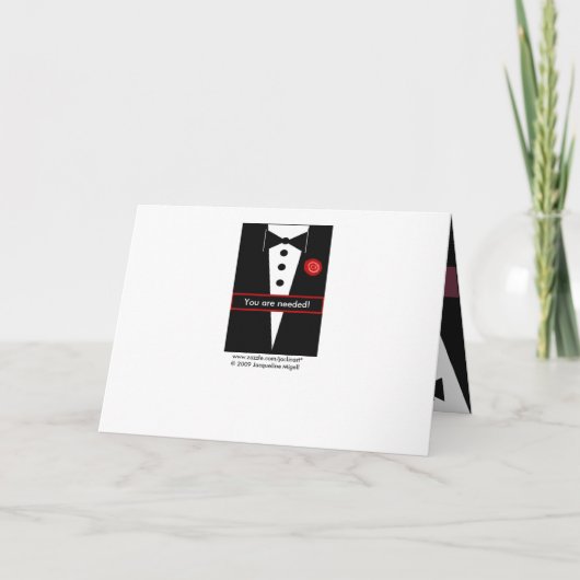 Uitnodiging voor bruidsjonkers met drie smokingpak (Achterkant)