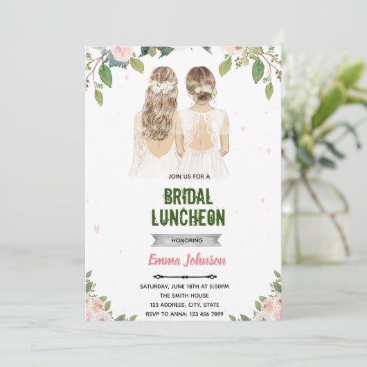 Uitnodiging voor bruidslunch (Staand voorkant)