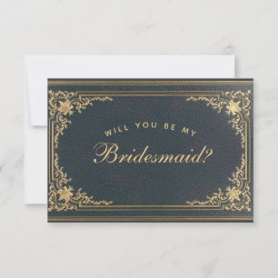 Uitnodiging voor bruidsmeisje Blauw Goud Vintage C