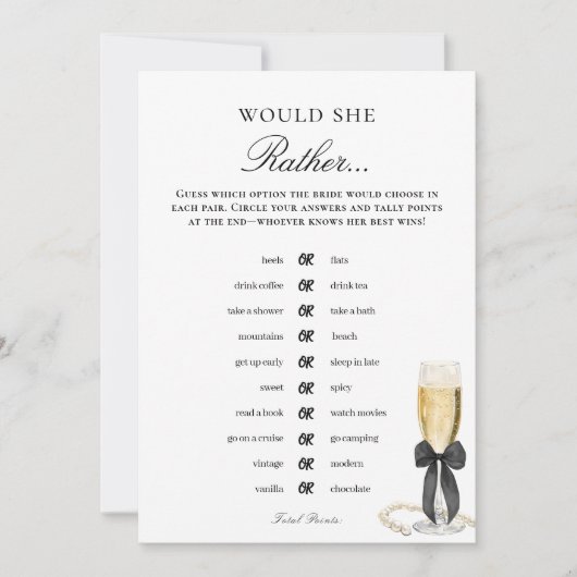 Uitnodiging voor Bruidsmeisjesfeestspel 'Would She (Voorkant)