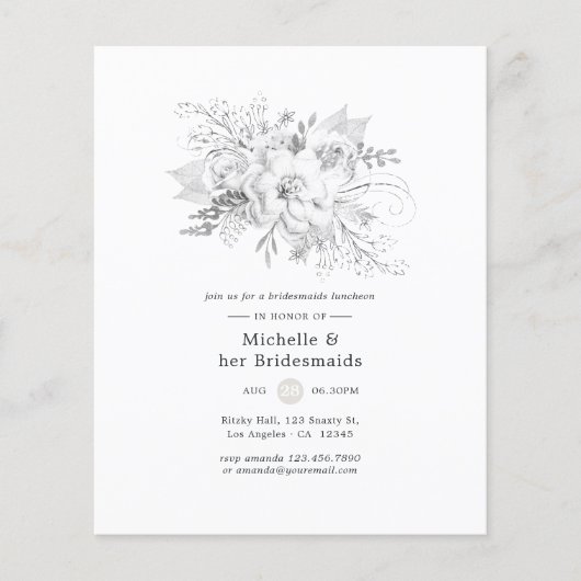 Uitnodiging voor bruidsmeisjeslunch in witte bloem flyer (Voorkant)