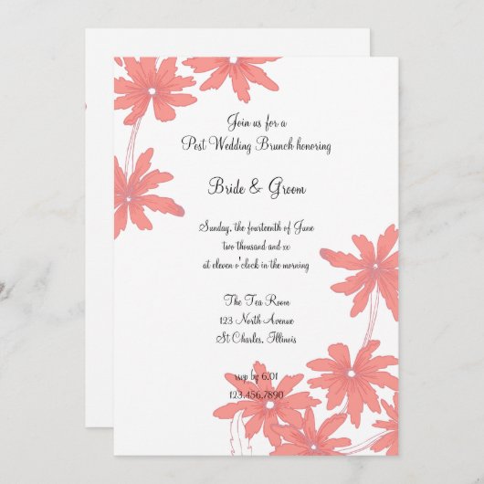 Uitnodiging voor bruidsontbijt met rode madeliefje (Voorkant / Achterkant)